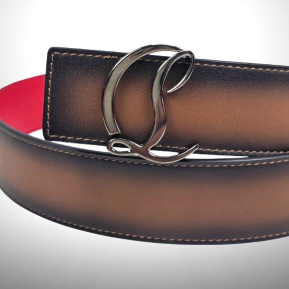 Christian Louboutin CL Logo Belt Brown/Black Patina w/ Red Lining Size 85 - New